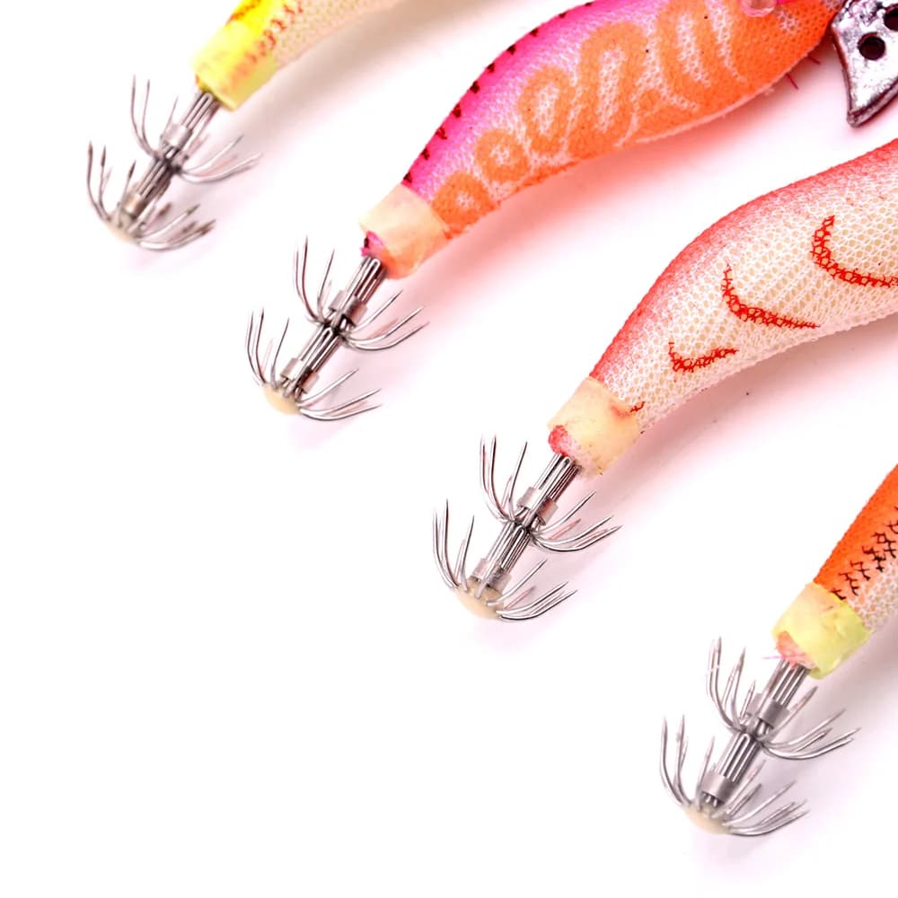 Lot 4 leurres crevettes poulpes appâts bois 8.5CM 7.3G hameçons pêche leurres imitations crustacés