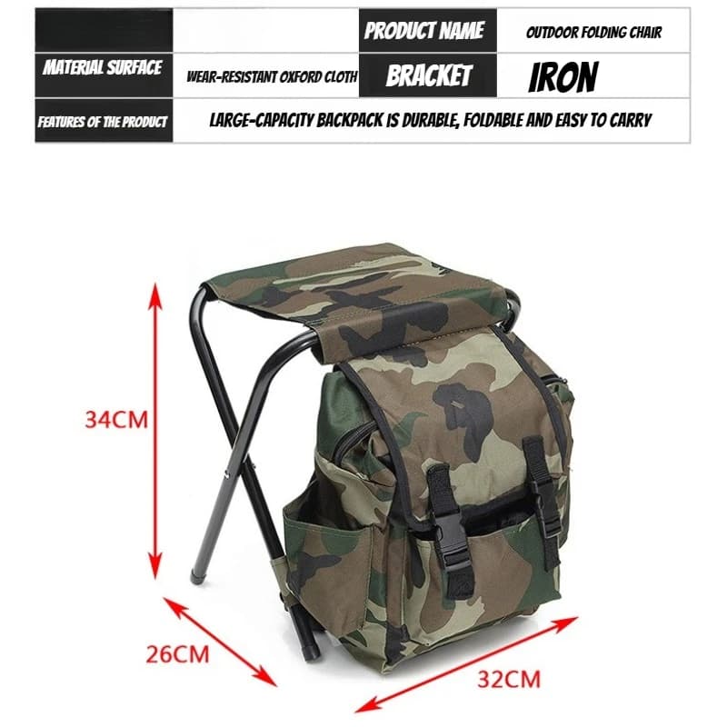 Chaise sac à dos camouflage randonnée pliante portable tabouret pêche double sangle chasse