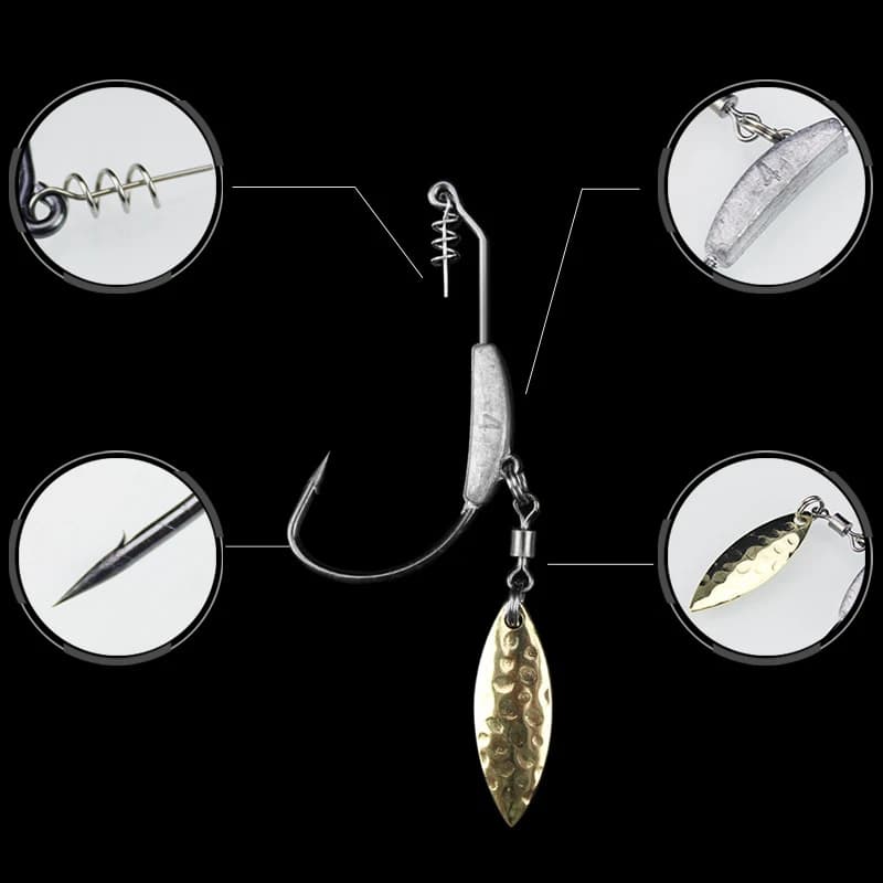 Hameçons offset weighted crank avec sequins - pour montages Texas rigs et leurres crankbaits