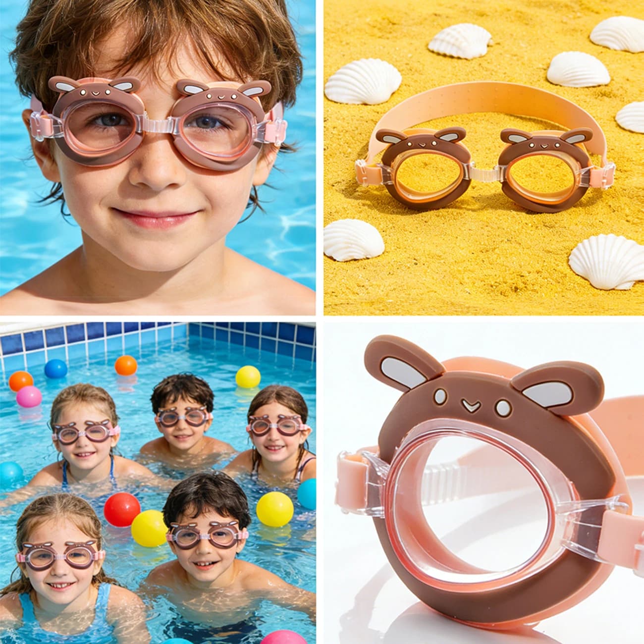Lunettes de natation anti-fuite et anti-buée avec motifs mignons pour piscine et mer