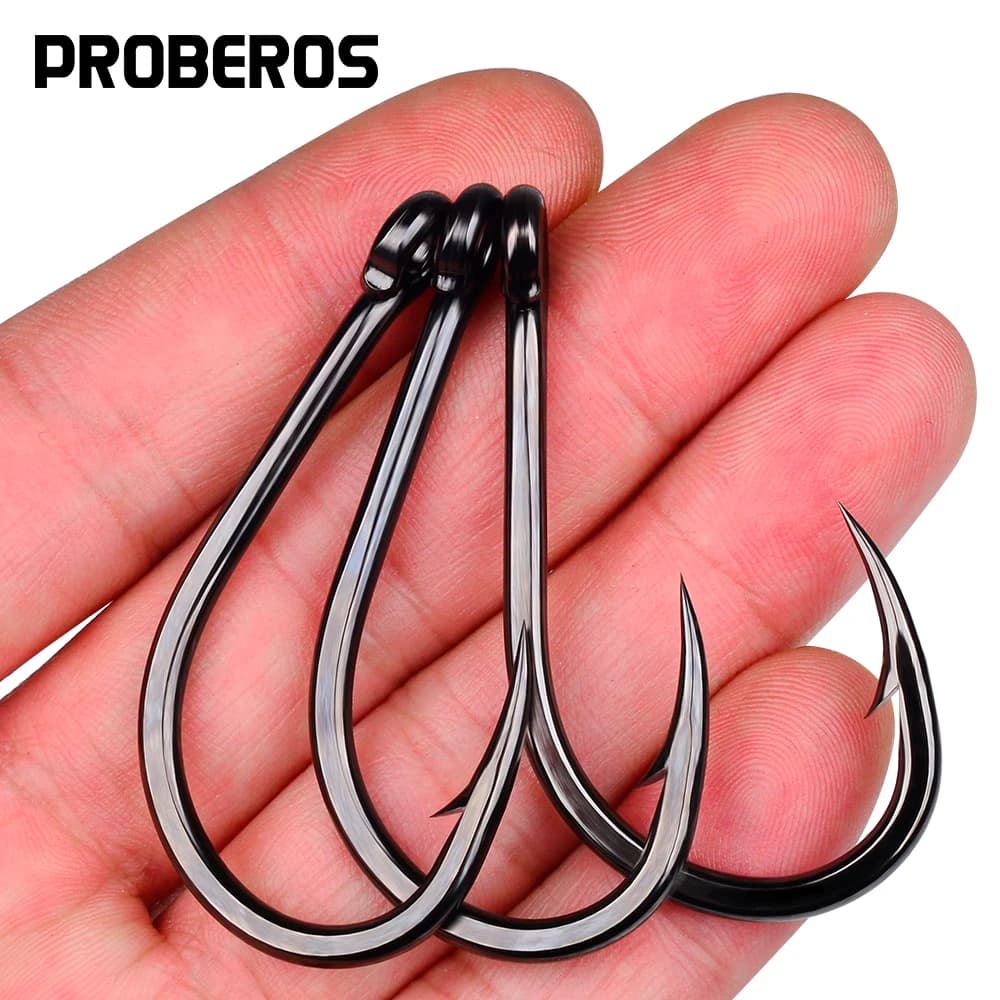 50 hameçons PROBEROS 1/0#-10/0# acier carbone barbelés pour pêche mer et eau douce