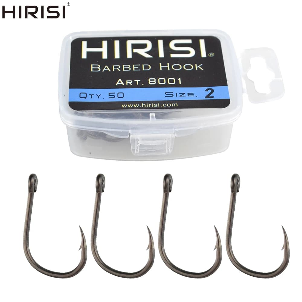 Hameçons de carpe Hirisi 50 pièces avec œillet, acier haut carbone, pointe barbelée et revêtement résistant