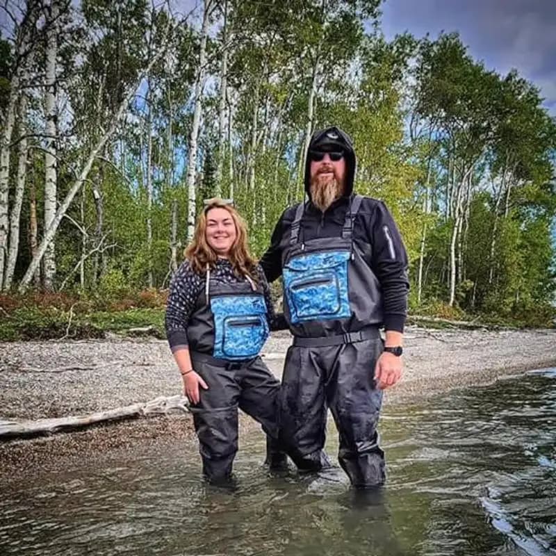 Waders de pêche respirants imperméables mixte homme femme avec pieds nylon pour rivière et étang