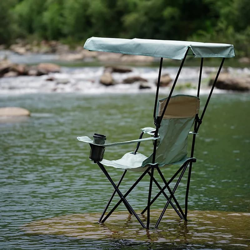 Chaise pêche pliante avec accoudoirs confortable et protection UV pour extérieur