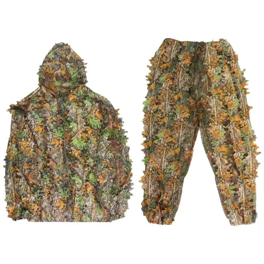 Combinaison Ghillie 3D feuilles camouflage jungle pêche chasse tir jeunes adultes motif feuillage