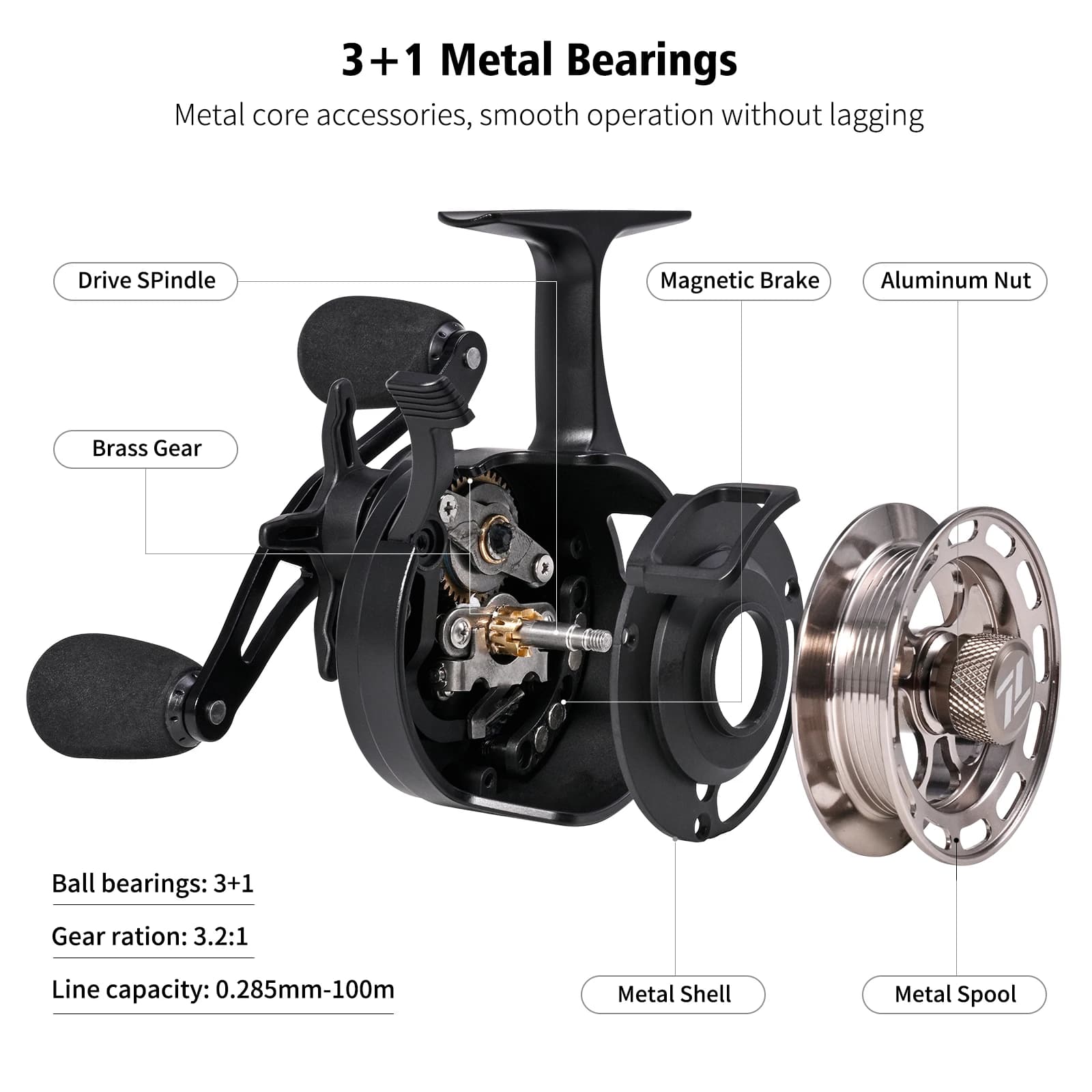 Moulinet LEOFISHING CNC pour pêche sur glace - Débrayage rapide et bobine métal lisse pour appâts