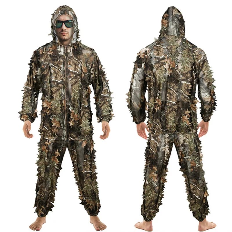 Ghillie Suit Léger Feuilles 3D Woodland - Équipement Camouflage Airsoft Pêche Chasse