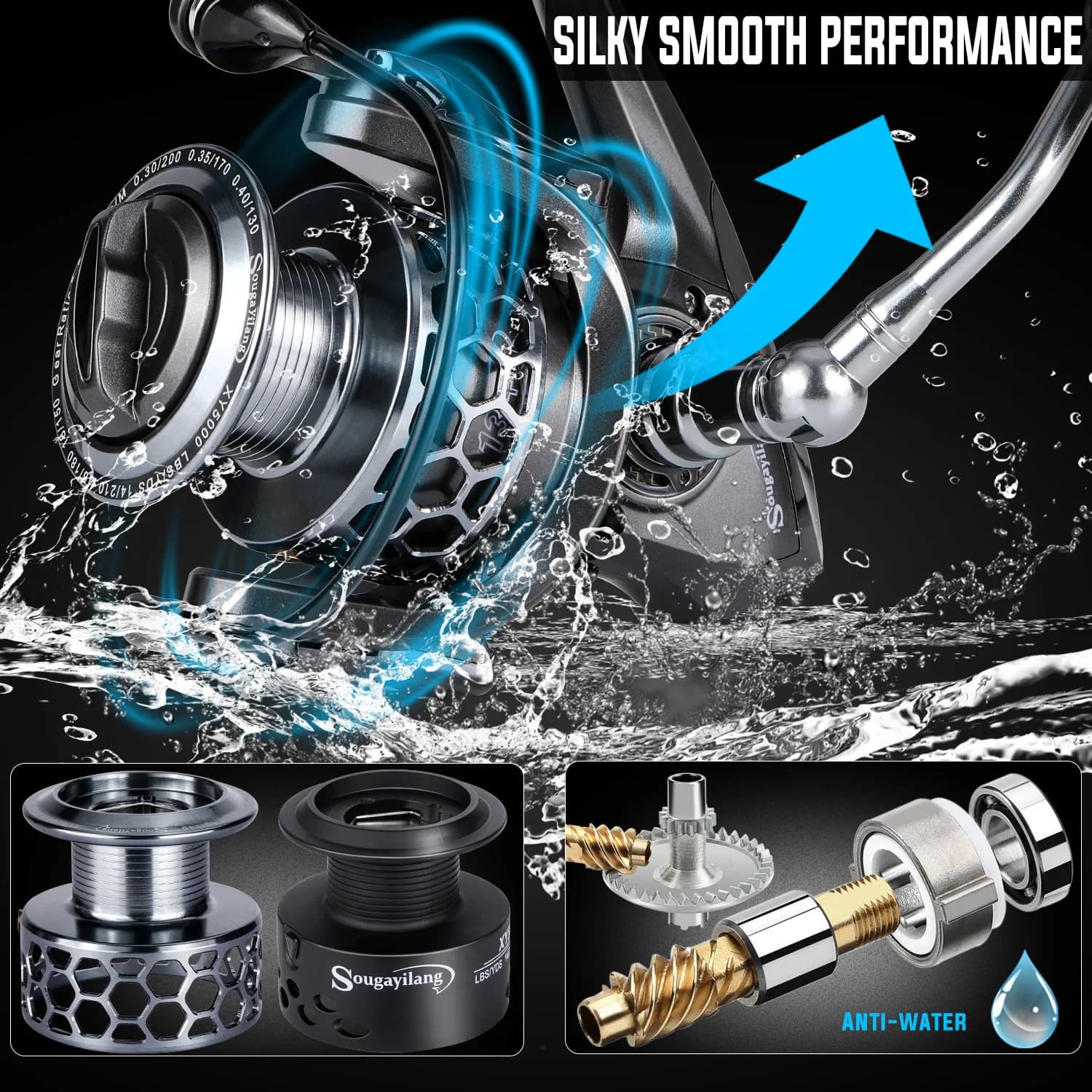 Moulinet pêche spinning Sougayilang 5.5:1 anti-corrosion, drague 28lbs pour carpe et pêche en mer