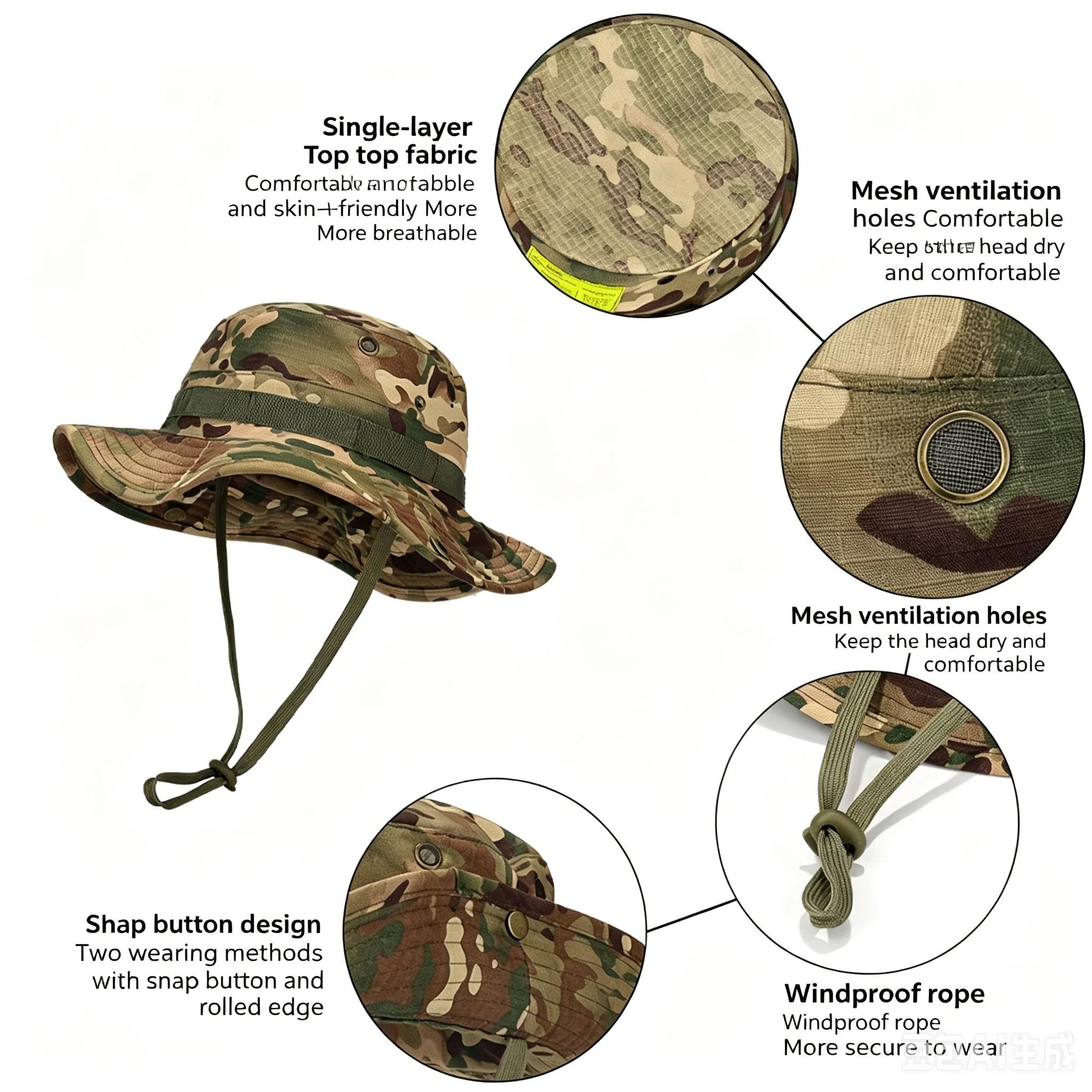 Casquette tactique camouflage multicam 2025 pour pêche randonnée et activités outdoor protection solaire bonnie bucket hat