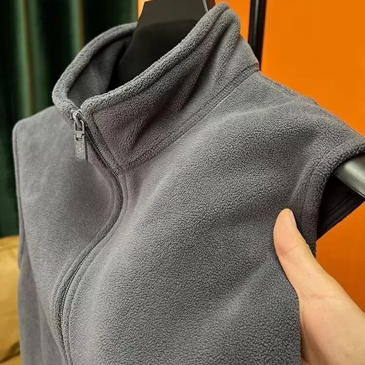 Veste polaire épaisse à fermeture éclair unisexe pour pêche hivernale - Couleur unie col montant