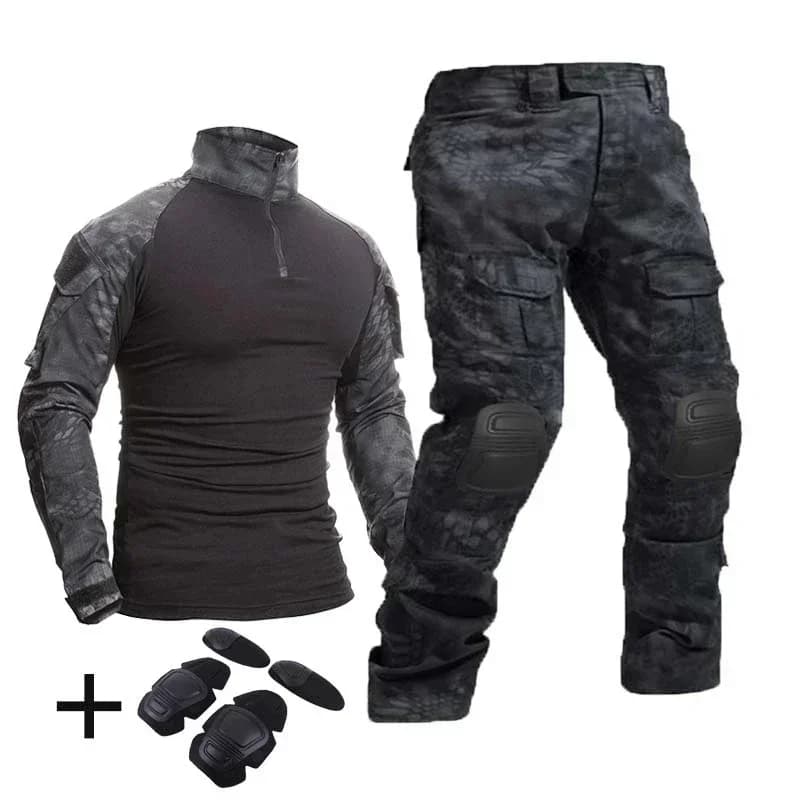 Combinaison tactique camouflage pêche chasse avec coudières genouillères - Tenue extérieure polyvalente