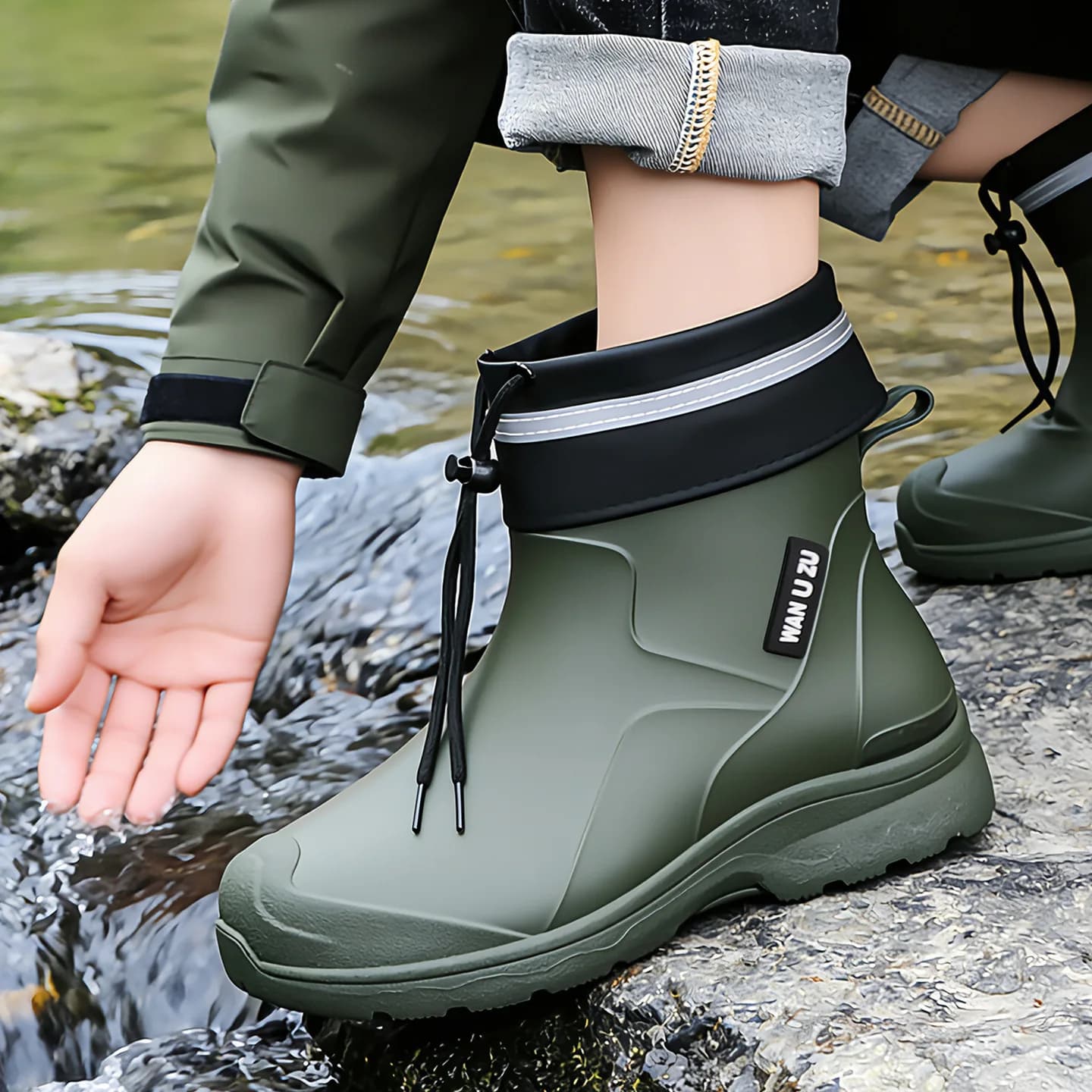 Bottes pluie courtes homme doublure polaire anti-dérapantes pour pêche et récolte fruits de mer