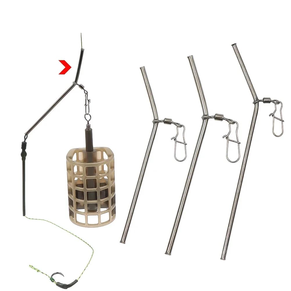 5 anti-tangles pour pêche à la carpe avec méthode feeder - Booms avec snap swivels et cages à appâts