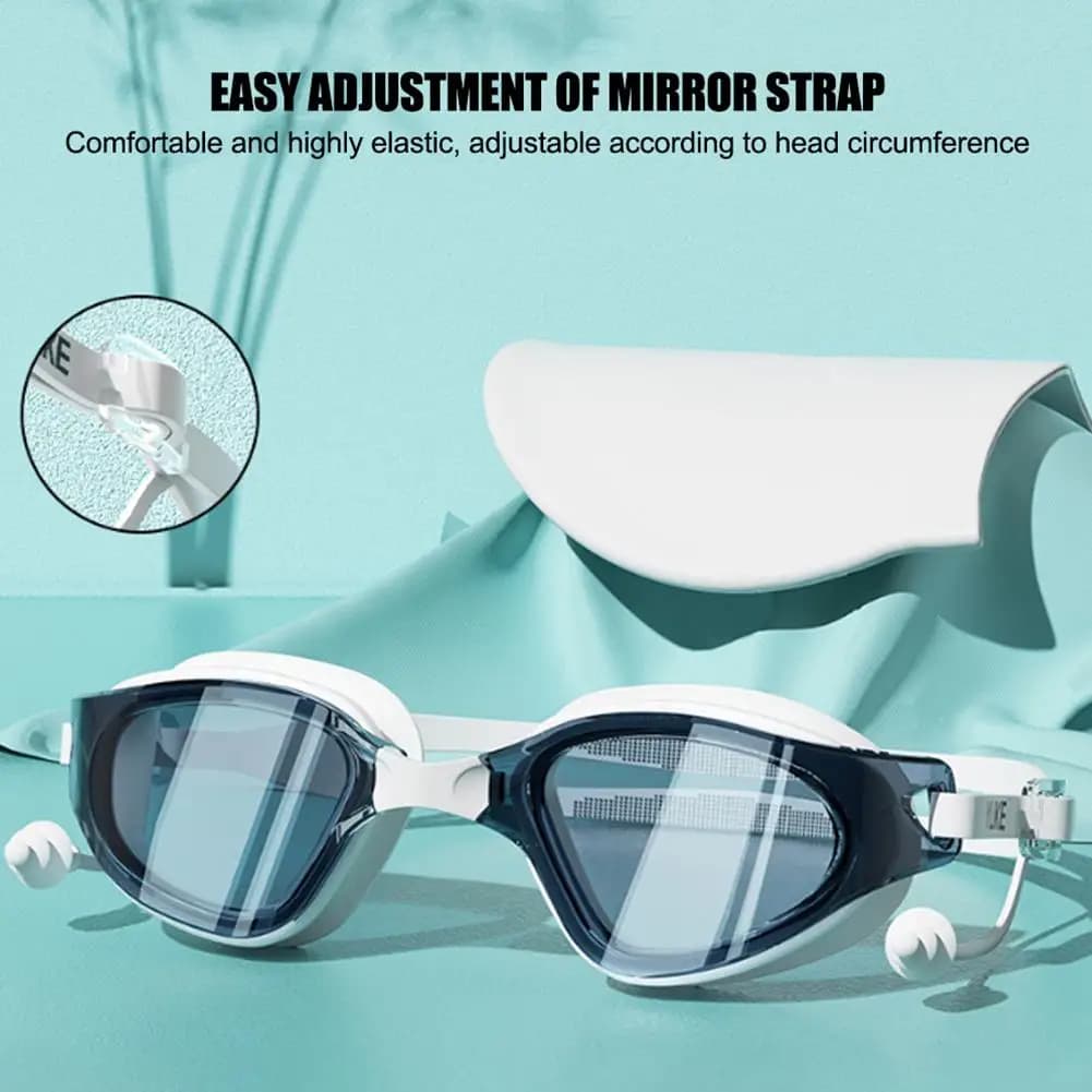 Lunettes de natation adultes grand cadre réglables avec bouchons d'oreilles HD silicone