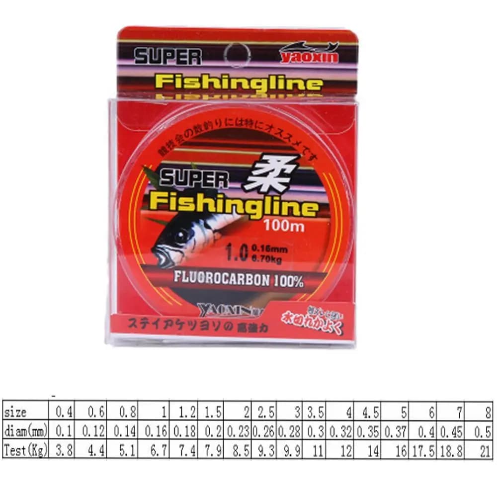 Ligne de pêche fluorocarbone 100M ultra résistante, diamètres 0.8 à 8.0 pour tous types de pêche
