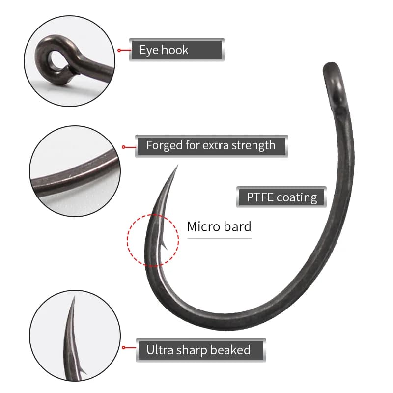 Hameçons carpe Krank 10 pièces EXTRA large ouverture - Acier allié inversé avec revêtement PTFE anti-corrosion