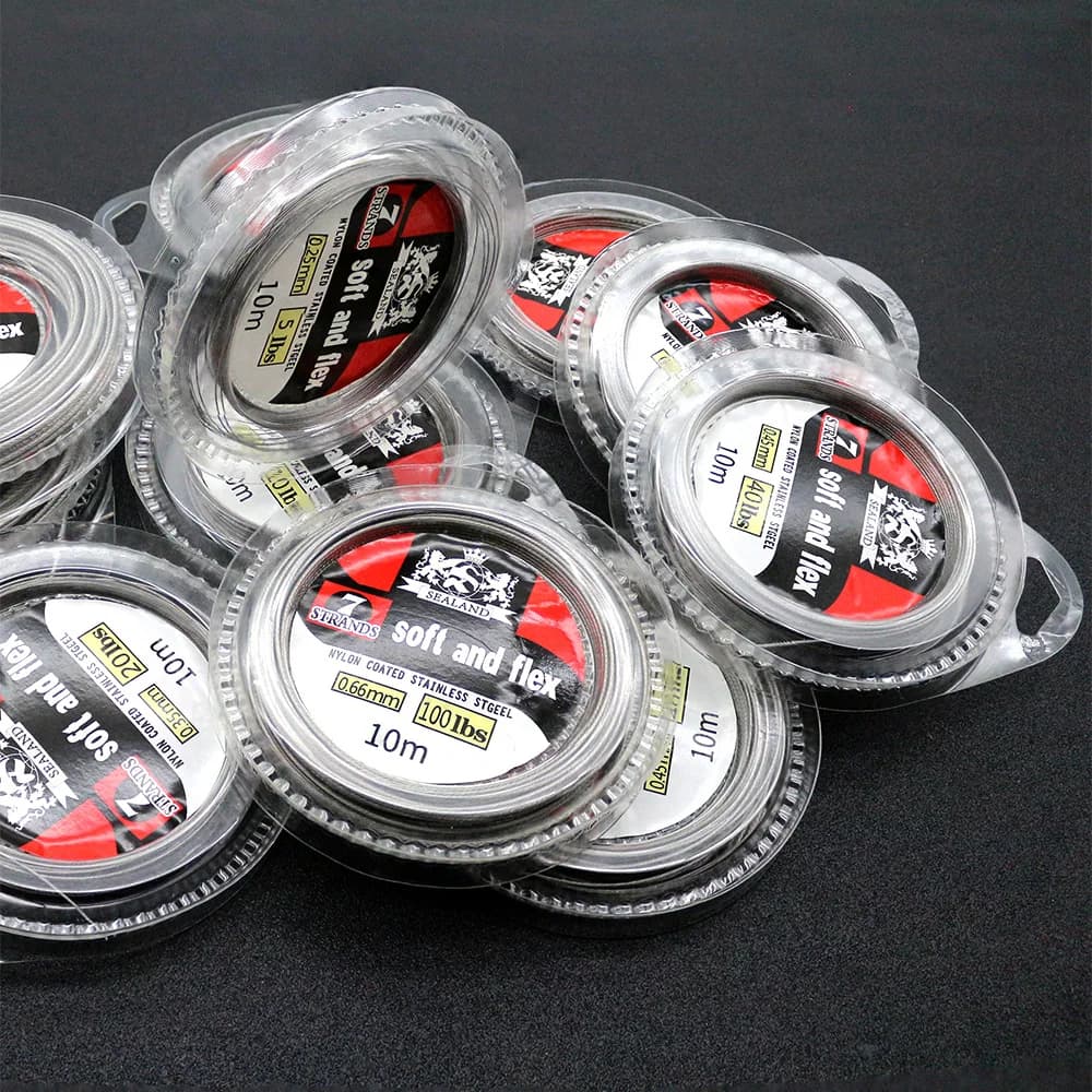 Fil d'acier tressé nylon 7 brins 10m pour montages pêche mer 5LB à 200LB résistance