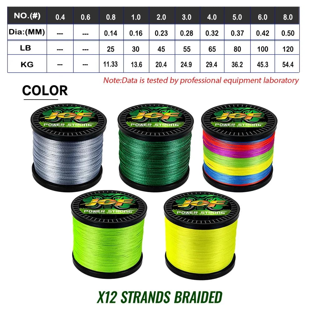 Ligne tressée PE 12 brins JOF 500m/1000m multifilament durable mer salée pêche sportive haute résistance