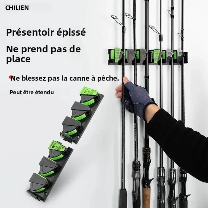 Support mural 3 trous pour cannes à pêche avec adhésif 3M - Rangement vertical cannes pêche modulable LINNHUE