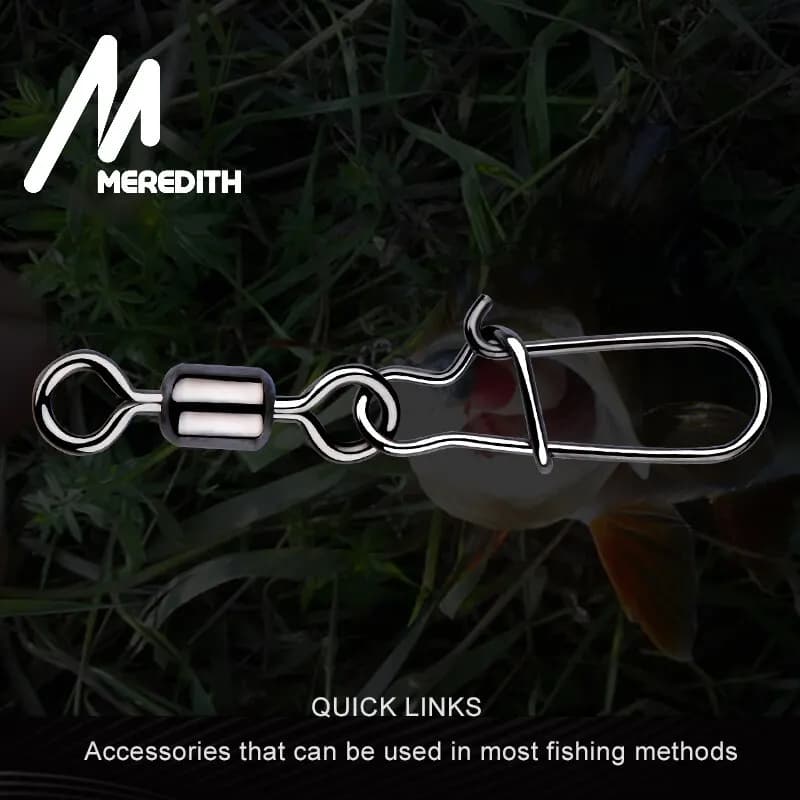 Connecteur de pêche MEREDITH 50 pièces avec roulement à aiguilles, hameçon et émerillon acier inoxydable pour leurres