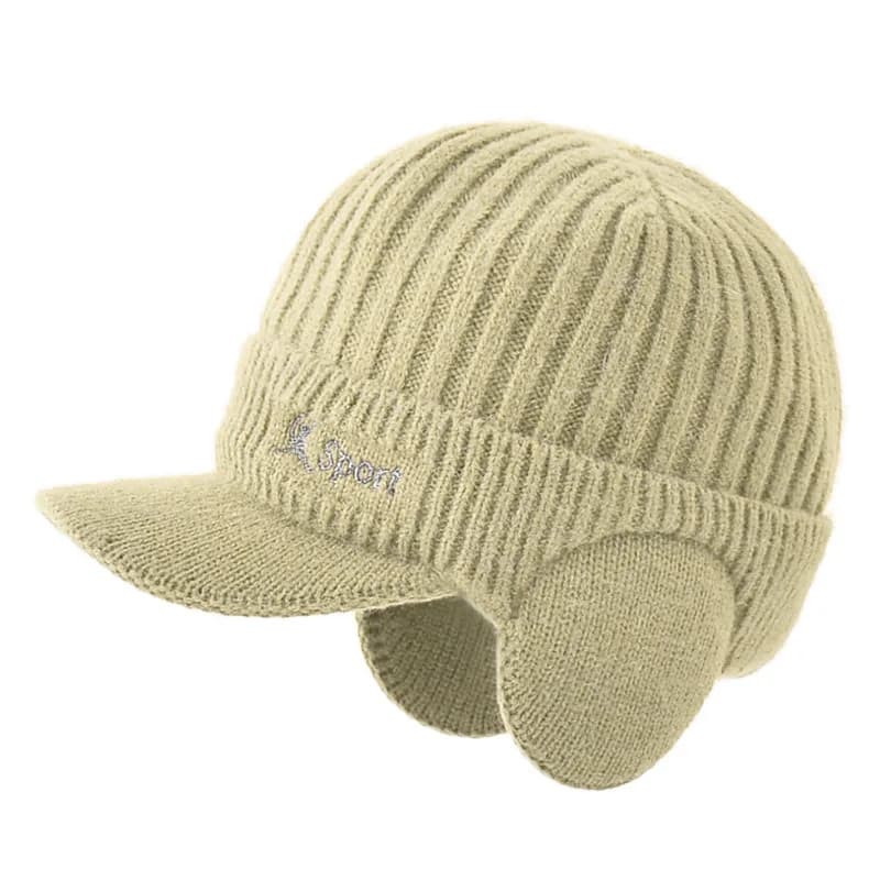 Bonnet laine épais protection oreilles pêche - Modèle coréen visière canard tricoté homme hiver
