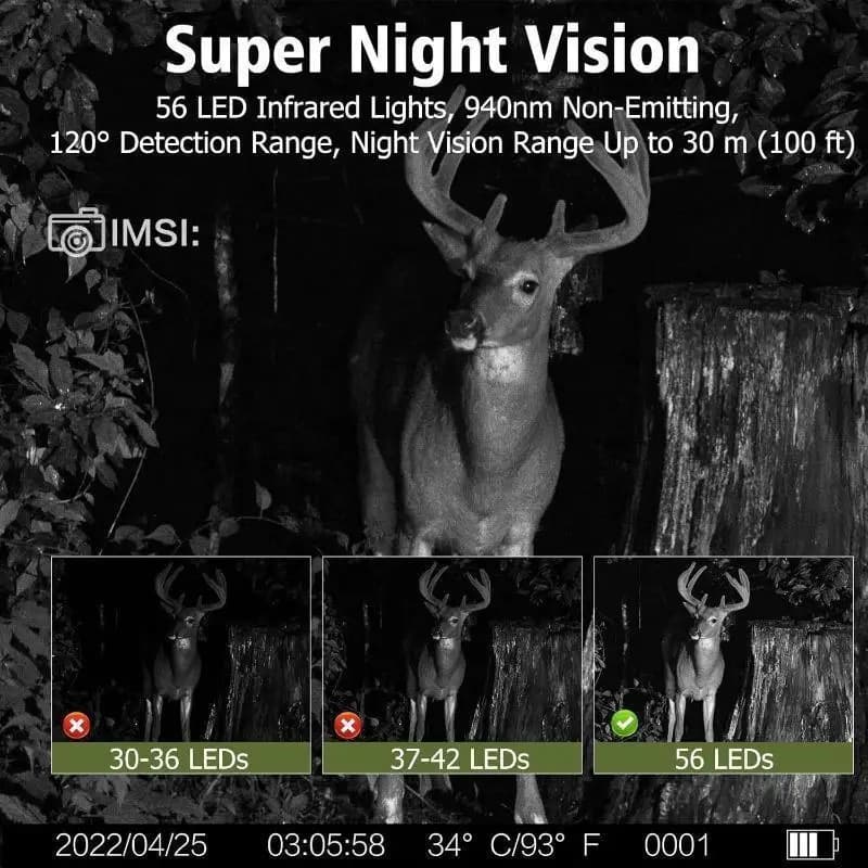 Caméra de chasse étanche 30MP 2K avec panneau solaire vision nocturne infrarouge pour suivi faune sauvage