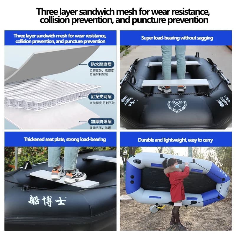 Kit bateau gonflable professionnel dériveur canot aviron adulte kayak canoë pêche résistant déchirure pliable transport