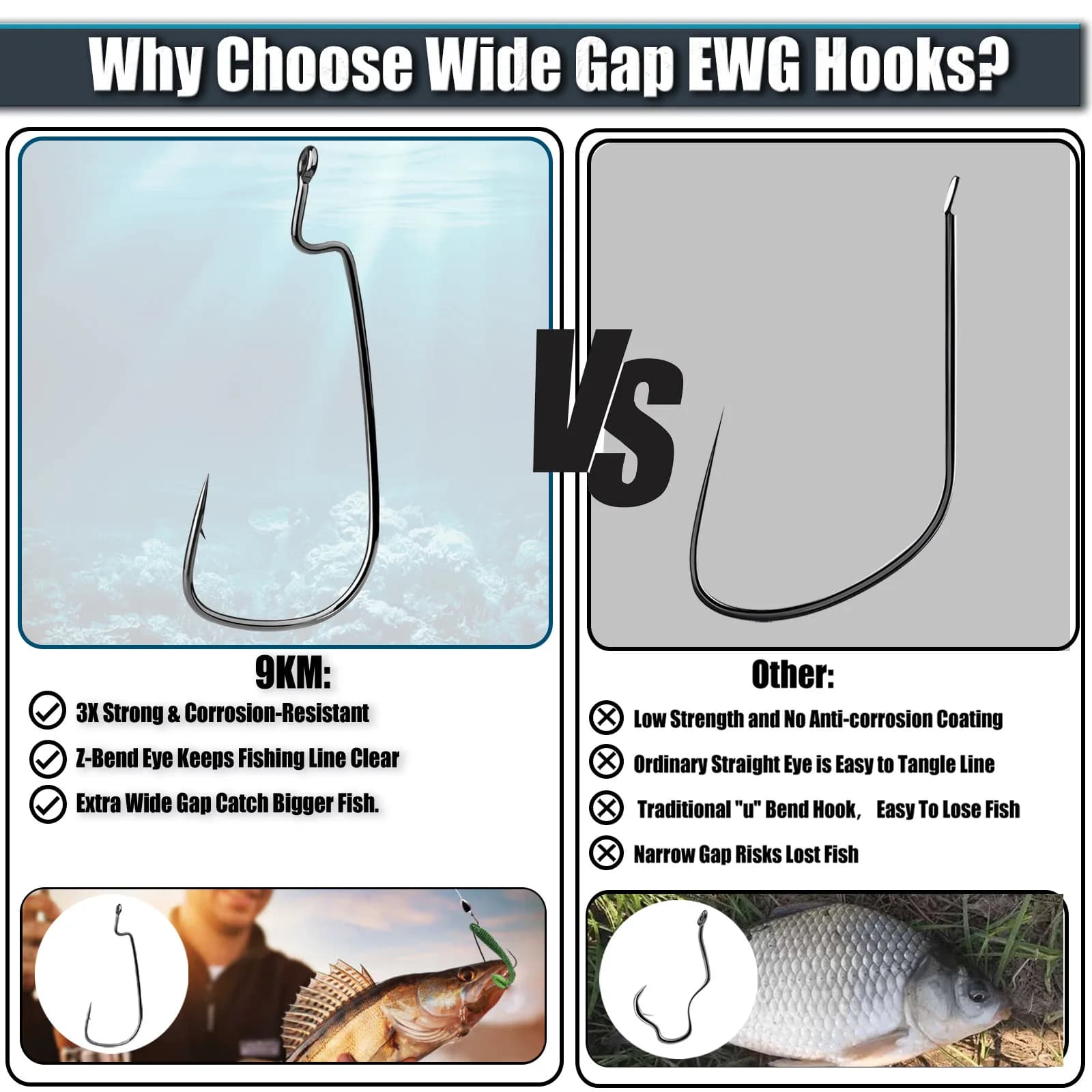 50 hameçons EWG Texas Rig sans déport pour leurres souples - pêche bass et carnassiers
