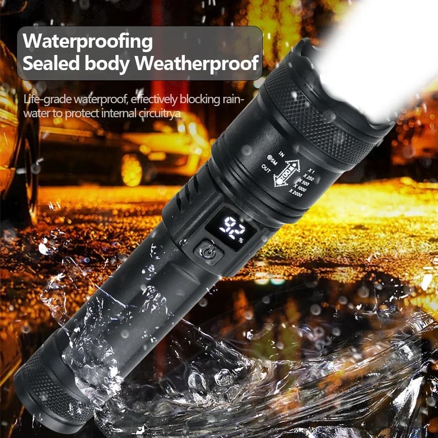 Lampe torche tactique LED 2000LM rechargeable USB - Projecteur zoom pêche camping urgence