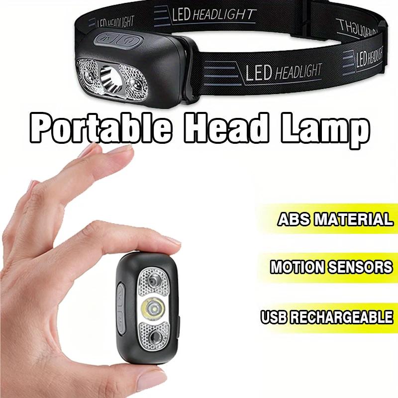 Lampe frontale LED pêche rechargeable USB 8 modes capteur de mouvement puissante pour camping