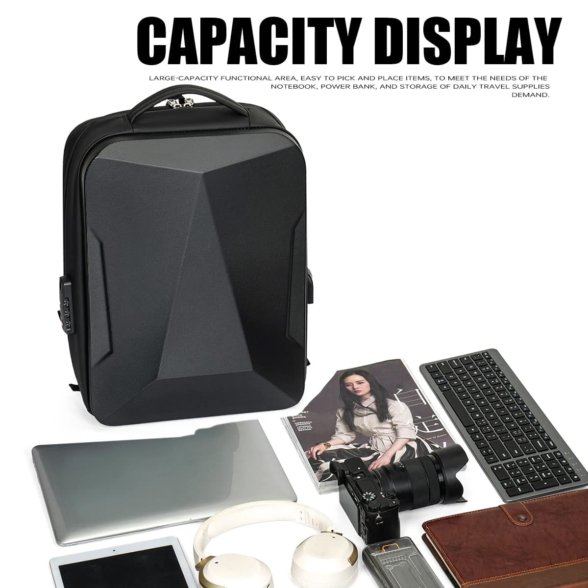 Sac à dos homme extensible pour ordinateur grande capacité voyage d'affaires bagage coque rigide e-sport