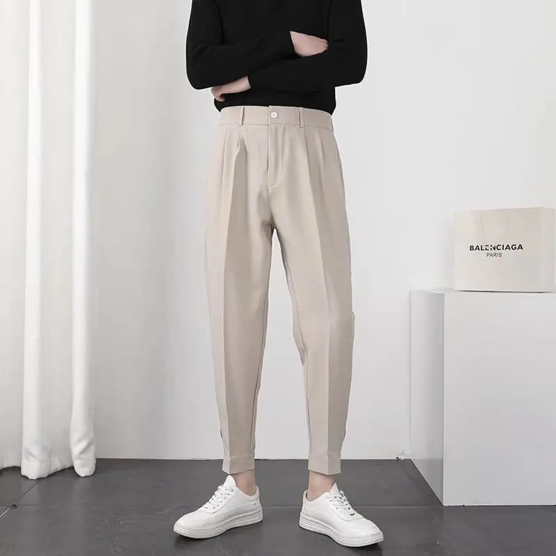 Pantalon casual homme taille élastique style coréen slim pêche élégante streetwear