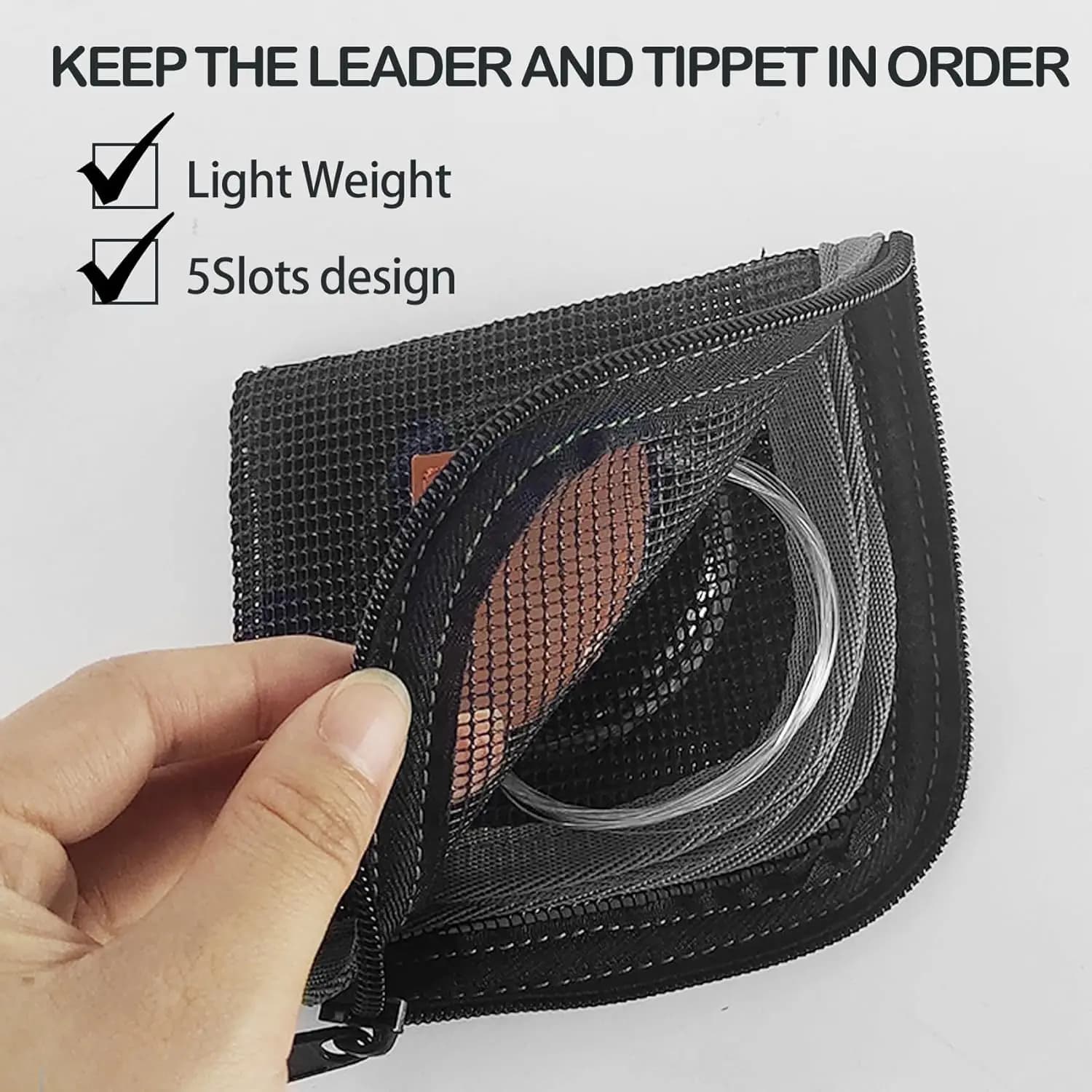 Étui leader pêche à la mouche Aventik 5 compartiments - Stockage tippet filet 4x4 pouces - Accessoire pêche