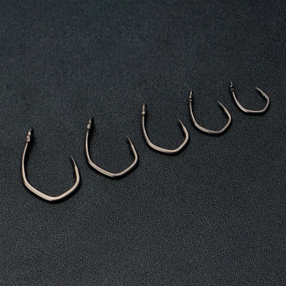 Hameçon de pêche micro barbelé Hirisi 8033 en acier inoxydable carbone, 50 pièces avec œil et