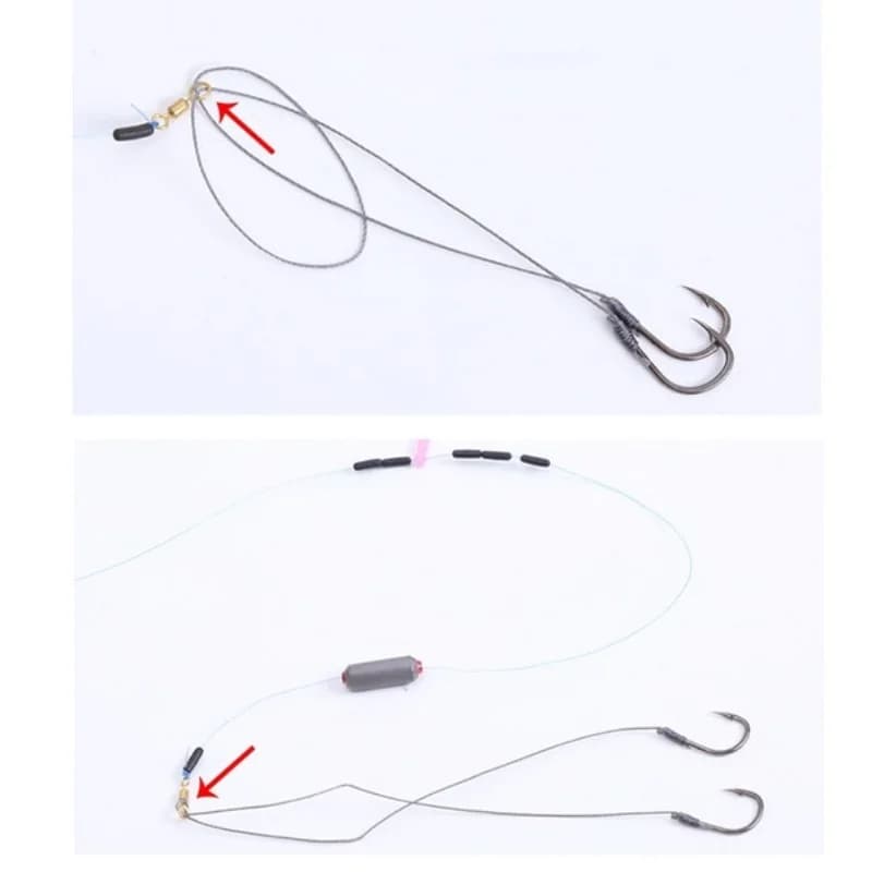 5 hameçons doubles robustes avec sous-ligne pour la pêche, lot de 5 pièces - accessoires montés
