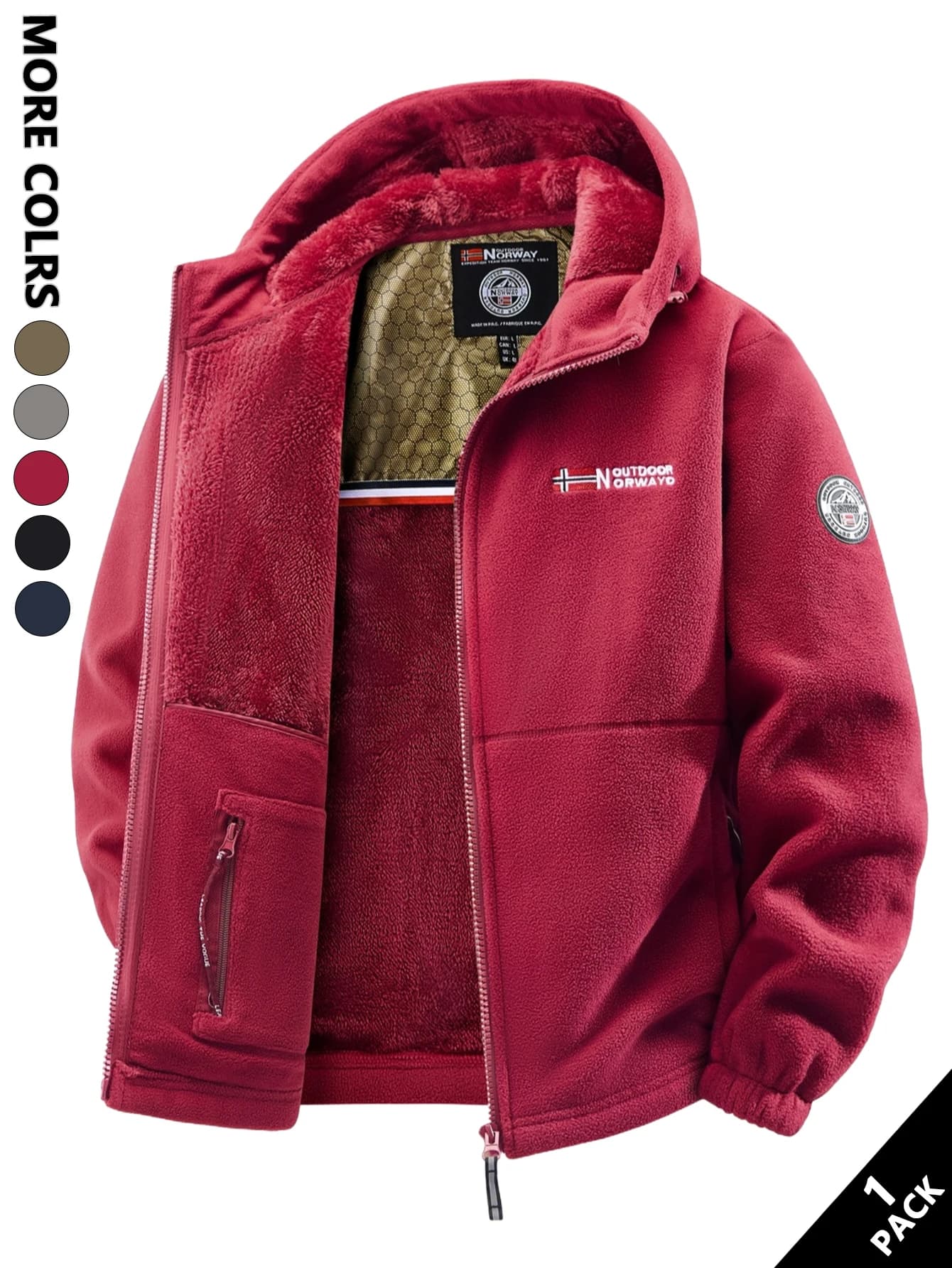 Veste de pêche hiver polaire capuche homme - Coupe-vent chaude sport running quotidien vacances
