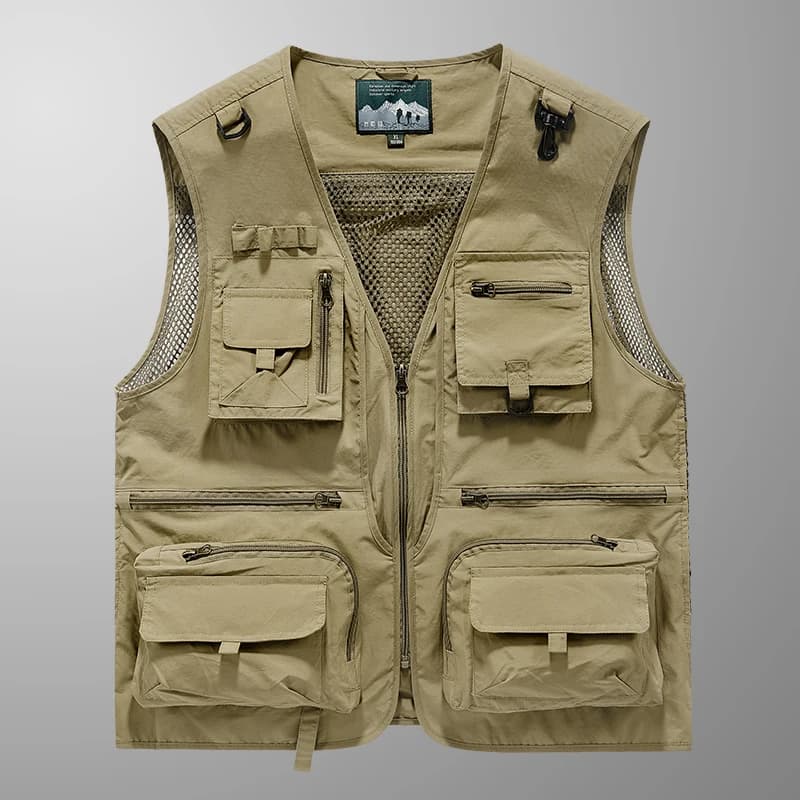 Veste sans manches pêche et randonnée été homme 7XL avec 14 poches cargo et mesh respirant