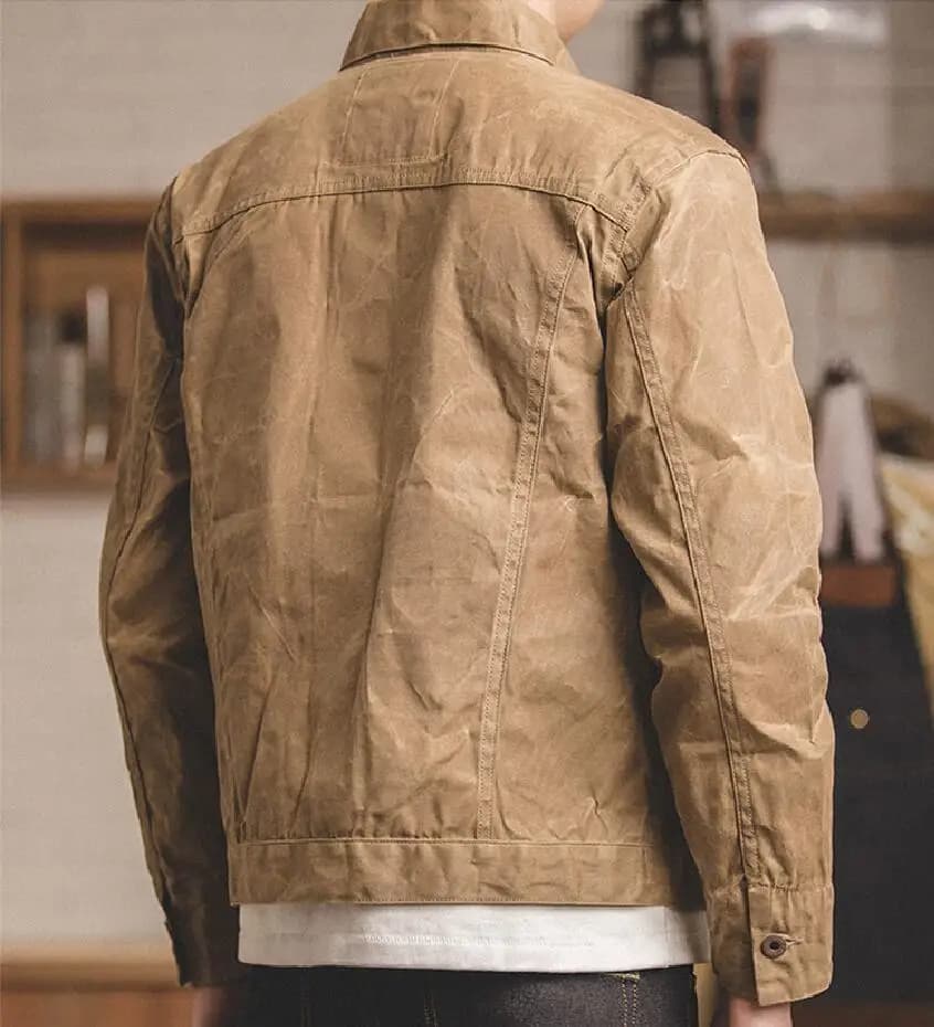 Veste canvas cirée vintage homme pêche - Veste multi-poches imperméable style pêcheur classique
