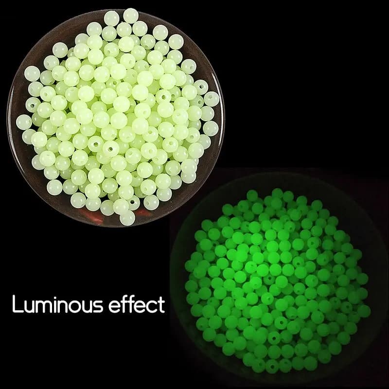 Perles lumineuses fluorescentes pour pêche 4mm 5mm 6mm, 100 billes glow en sac pour montages esches et flotteurs