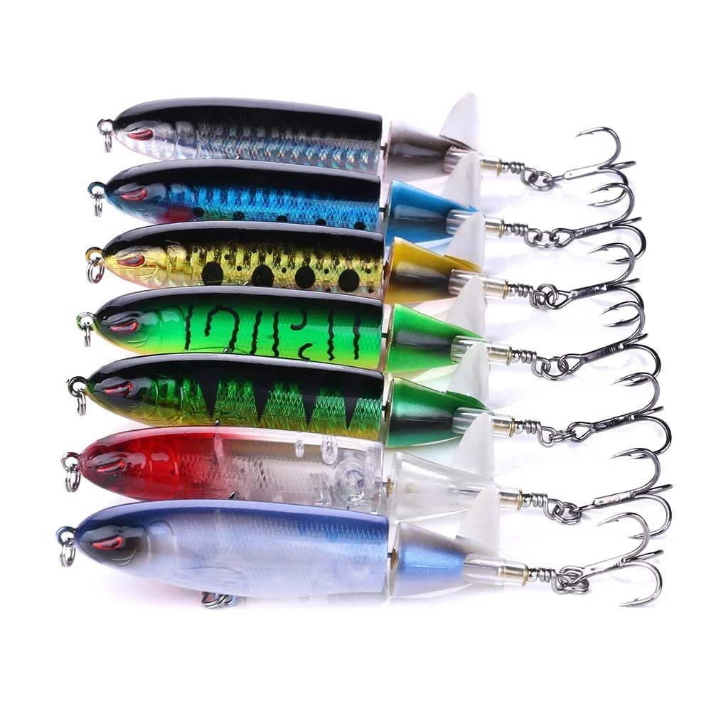 Leurre de pêche topwater spinner 14cm avec hélice et queue rotative, appât dur popper pencil pour carnassiers
