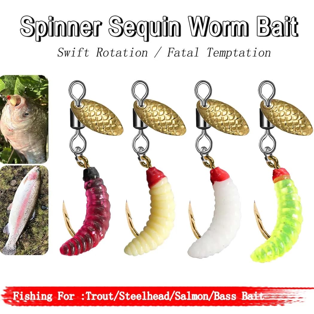 Leurre spinner sequin ver appât 5-10 pièces pour truite saumon perche pêche carnassiers