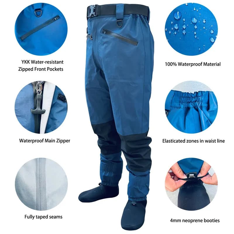 Pantalon de pêche wading homme imperméable 4 plis respirant pour pêche à la mouche et chasse