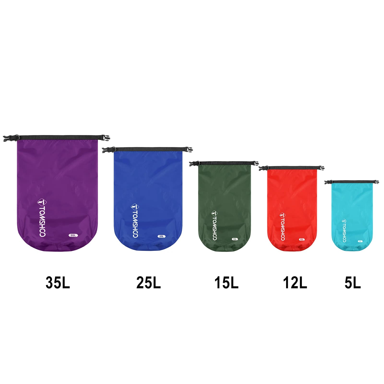 Pack 5 dry bags waterproof Tomshoo - Sacs étanches légers camping, bateau, randonnée