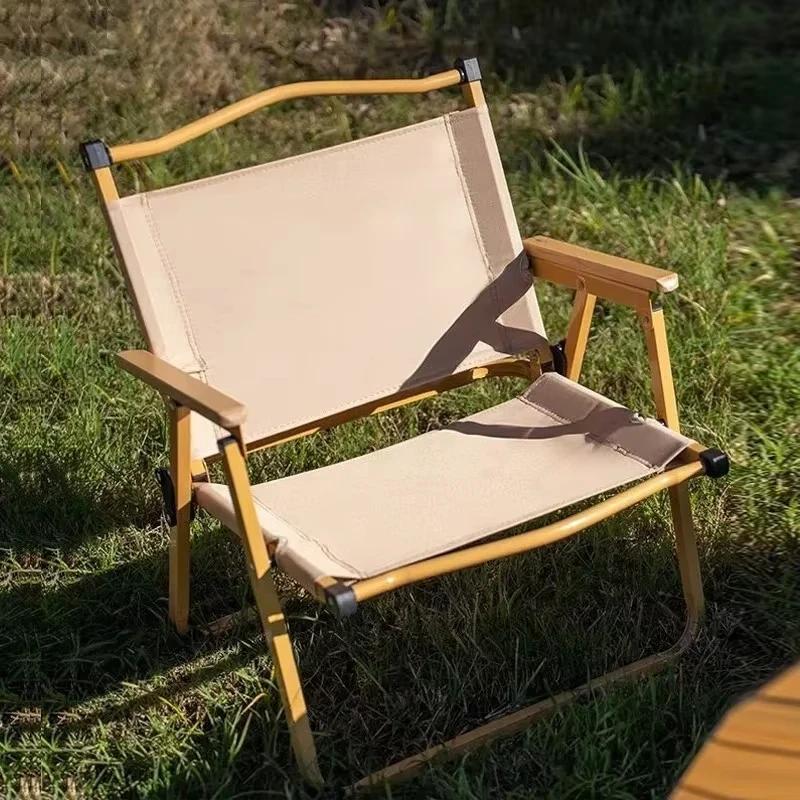 Chaise de camping portable 2PCS kaki aluminium grain de bois pliante équipement pêche Kermit