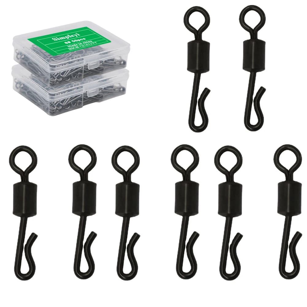 Émerillons rapides Q-shaped pêche carpe 50 pièces boîte roulements à billes changement rapide accessoires terminal