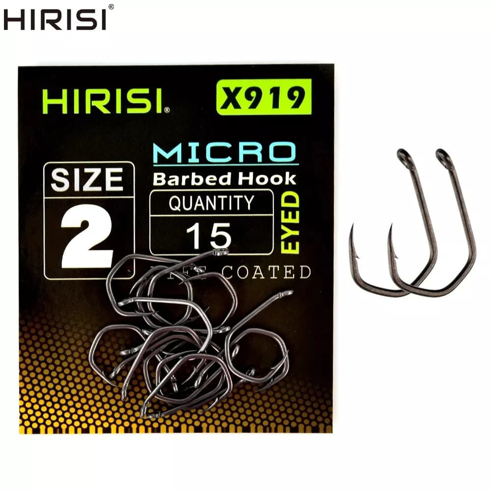 Hameçons carpe micro-barbés acier carbone PTFE 15 pièces Hirisi X919 accessoires pêche