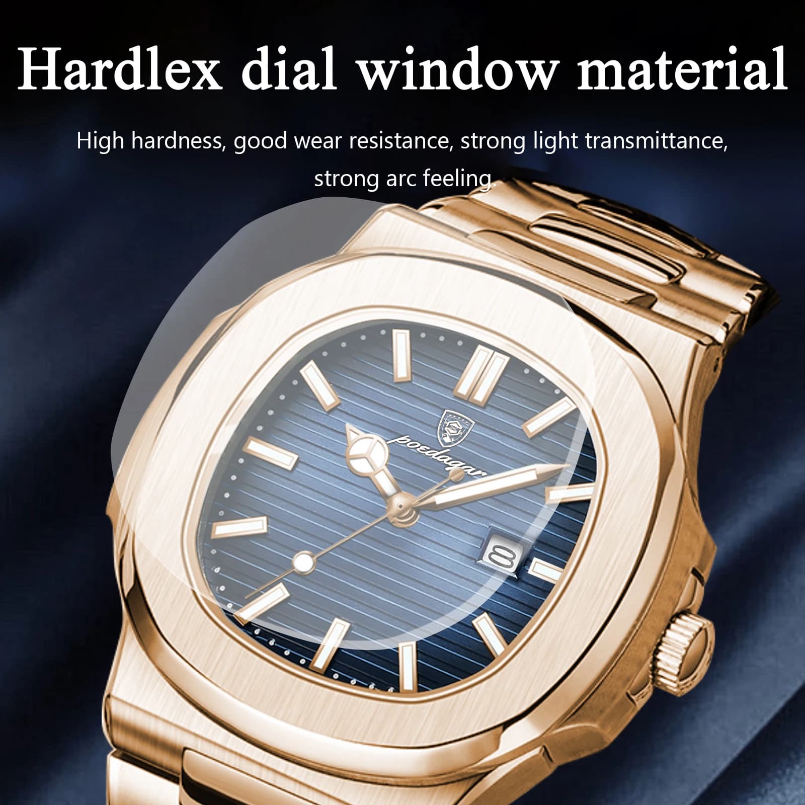 Montre homme carrée POEDAGAR fashion - Boîtier acier inoxydable étanche avec date et lumières pour poignet