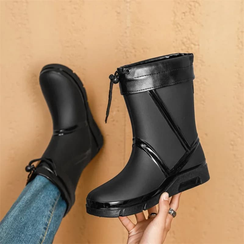 Bottes de pluie homme mi-mollet doublées polaire pêche extérieur étanches chaussures gel