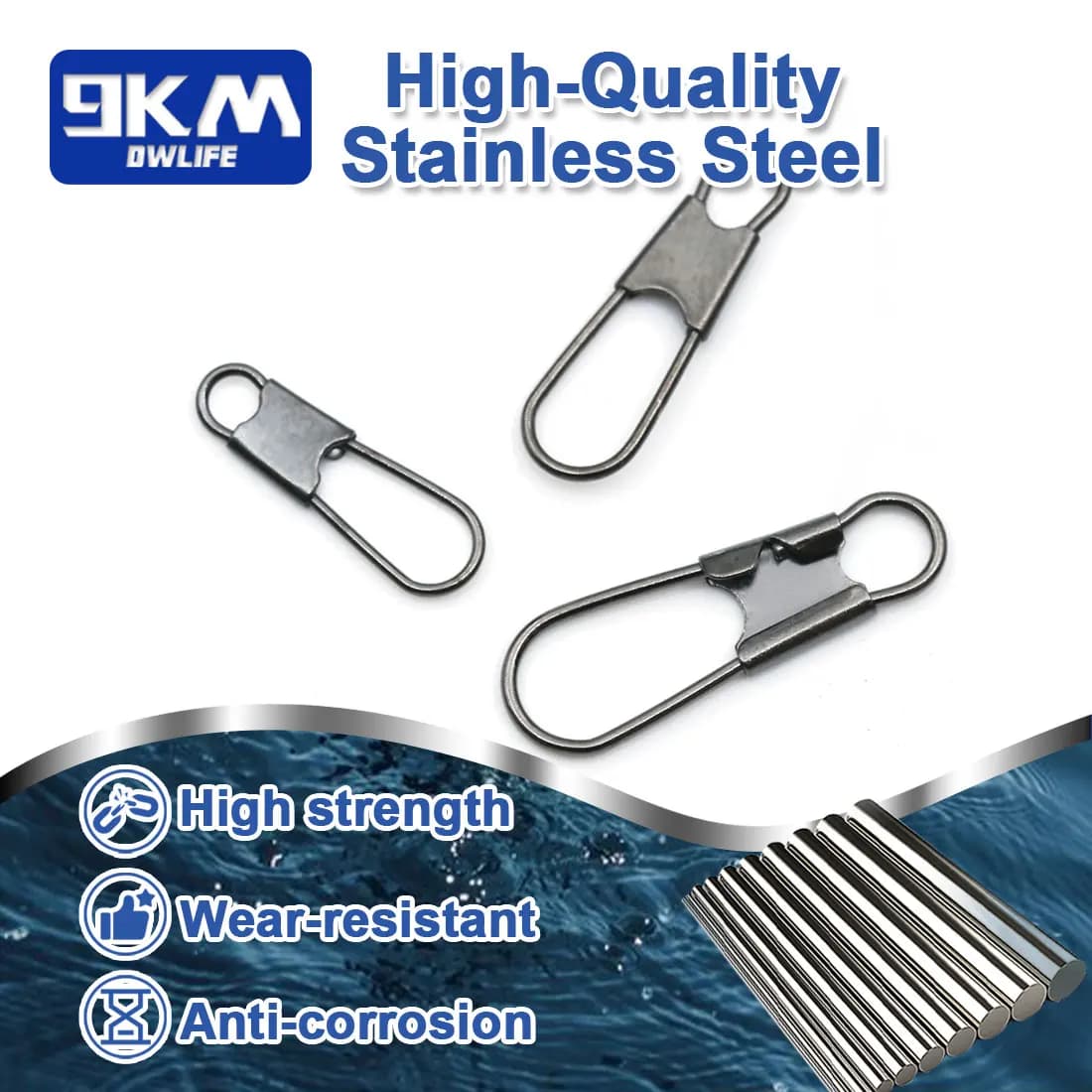 Snap pêche acier inoxydable 50 pièces 9km clips rapides changement facile eau douce mer