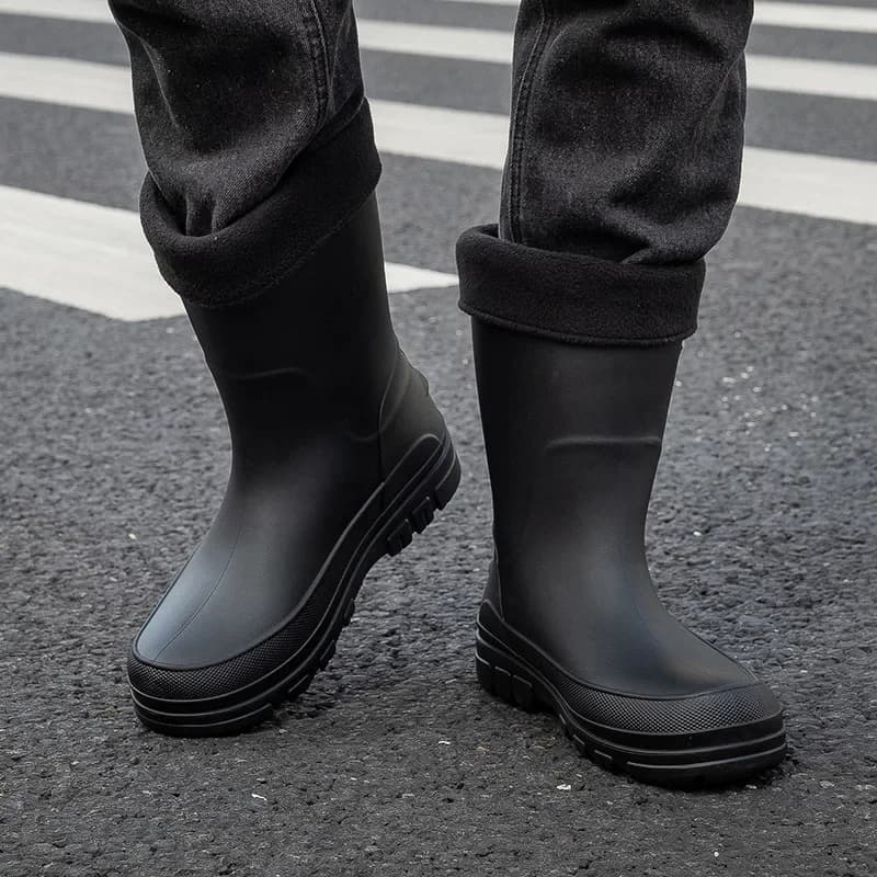 Bottes de pluie courtes PVC homme imperméables hiver antidérapantes avec doublure coton